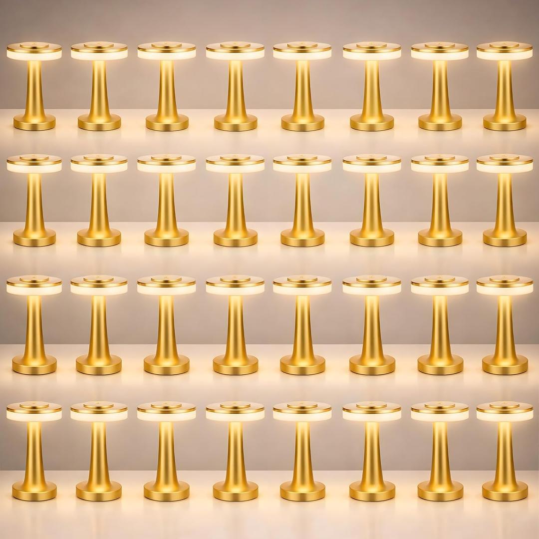 36 Pcs LED Cordless Table Lamp Bulk Rechargeable, Gold, 26.18"D x 20.08"W x 15.16"H