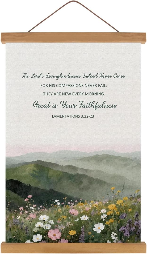 4 x KAIRNE Bible Poster,Christian Prints With Wood Magnetic Hanger Framed,Psalm Scripture Landscape Prints,Colorful Wildflower Paintings,Vintage Bible Verse Wall Art For Bedroom Living Room Decor, 22"L x 13.7"W