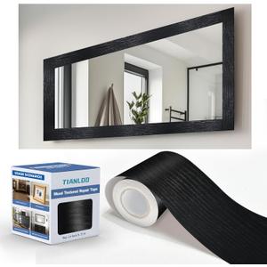 TIANLDD 27 FT Wood Grain Wallpaper Border, Removable Waterproof Mirror Border Peel and Stick,Bathroom Mirror Frame Border.(Black)