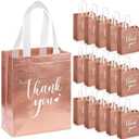 Sweetude 30 Pcs Thank You Gift Bags with Handles Bulk Reusable Goodie Bag Non Woven Foldable Handbag for Graduation Wedding Bridesmaid Gifts(10 x 8 x 4 Inch,Rose Gold)