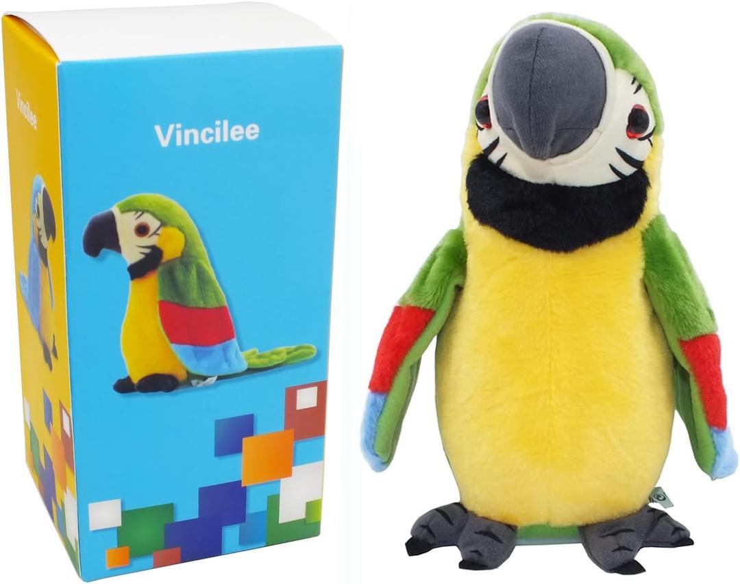 Vincilee Talking Parrot Repeat What You Say Mimicry Pet Toy Plush Interactive Toys Buddy Parrot for Children Gift,4 x 7.8inches(Green)