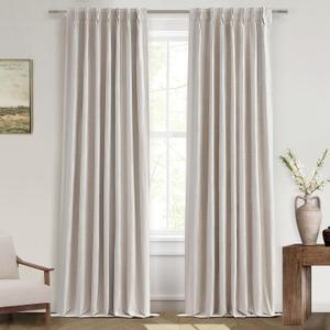 Linen Pinch Pleated Curtains 102 Inches Long Heavy Duty Thermal Insulated Custom Extra length Burg for Dining Room Cottage Total Blackout 48/60/72 Wide Window Treatments Drapes with Hook 2 Panels (40"W x 102"L (Pack of 2), Natural)