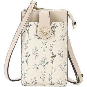 GAEKEAO Vegan Leather Small Crossbody Bag for Women Mini Cell Phone Cross Body Purses Floral Wallet with Card Slots For Girls (A01 Beige)