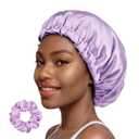 PARISBELLA Reversible Silk Satin Bonnet For Sleeping, Adjustable Sleep Cap for Curly Hair, Chic Hair Wrap With Scrunchy, Lavender, Medium, Pack of 1