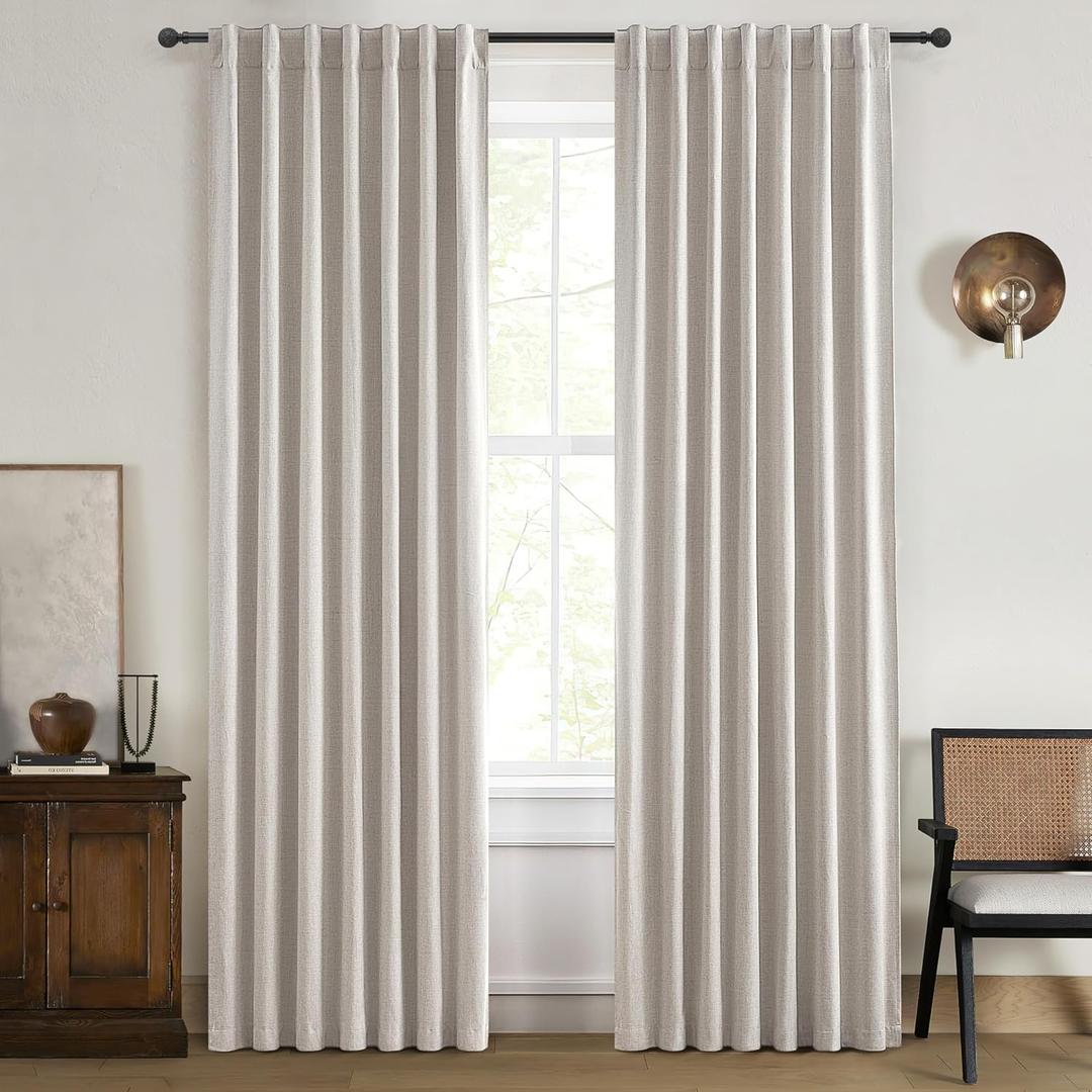 Modern Neutral 90 Inch Blackout Sliding Glass Door Curtains Light and Draft Blocking Curtains & Drapes for Living Room Traverse Ring Top Back Tab Heavy Duty Lined Linen Burg Cottagecore Nursery 2 Pack