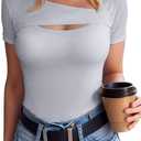 SANDERY Summer Women's Scoop Neck Short Sleeve Shirts Ribbed Slim Fitted Casual Basic Top Blouses