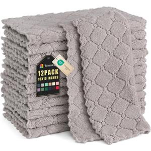 Homaxy 12 Pack Kitchen Dish Cloths (10 x 10 Inches, Grey), Super Soft and Absorbent Coral Velvet Dish Towels, Nonstick Oil Fast Drying Microfiber Cleaning Cloth, No Lint Household Dishcloths