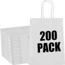 STOBOCTER 200 Pcs Paper Gift Bags - Small Kraft Paper Bags With Handles - Bulk for Small Business, Wedding, Birthday Party Favors - White