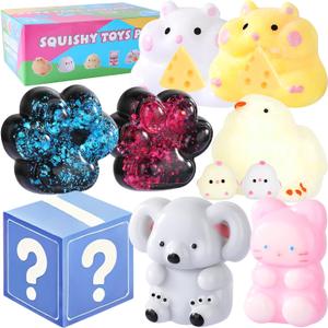 Taba Squishy 10Pack, Fufu Squishy Fidget Toys Kit, Include Squishies Chick Toys, Cat Paws, Hamster, Stress Relief Toy, Squeeze Toys, Party Favors, Birthday Gift for Girls, Boys, Kids