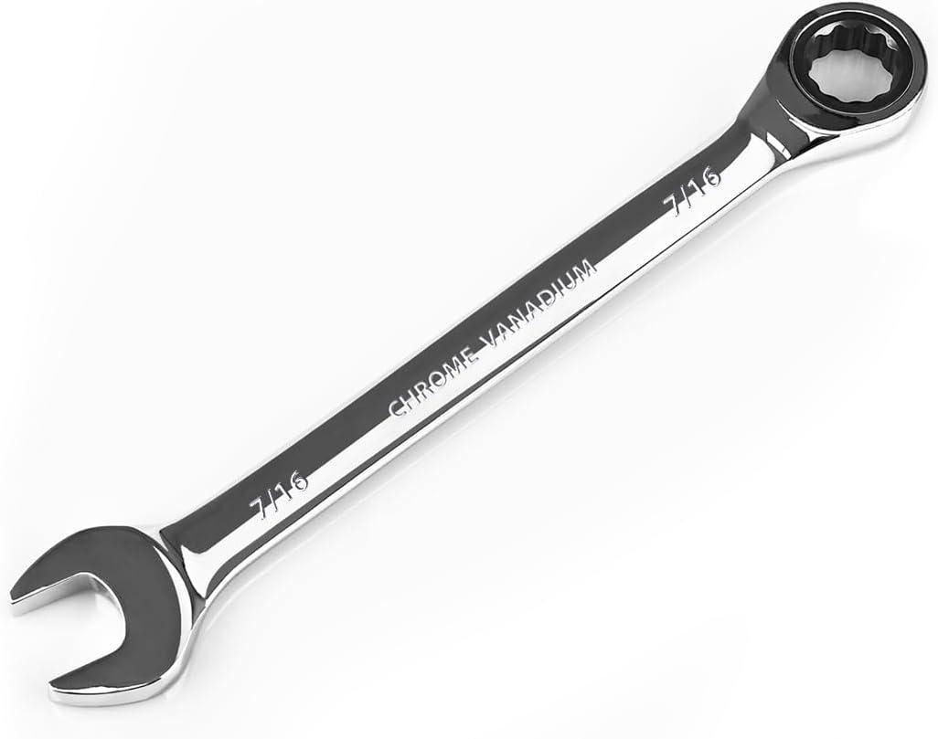 2 x Egofine 7/16 inch Ratcheting Combination Wrench SAE, Industrial Grade Gear Spanner with 12-Point Design, 72-Tooth Ratchet, Chrome Vanadium Steel