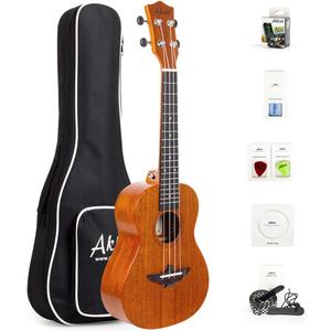 Ukulele, AKLOT Left-handed Concert Ukelele Solid Mahogany 23 inch for Professional Beginners Adults Kit with Free Online Lesson and Uke Accessories