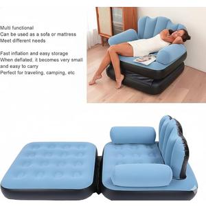 Multifunctional Inflatable Sofa Cum Bed  2-in-1 Air Couch & Air Mattress Thick Flocked Surface, Heavy Duty 200kg Capacity Portable Guest Bed for Living Room, Home & Travel