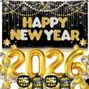 KatchOn, Huge New Years Decorations 2026 Set - Pack of 44 | Gold and Black Happy New Year Banner, 2026 Balloon Numbers | New Years Balloons for NYE Decorations, New Years Eve Party Supplies 2026
