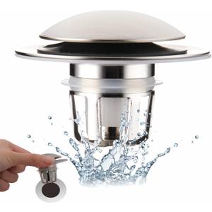 Brushed Nickel Bathroom Sink Stopper Replacement, Wellup Universal 2-in-1 Bathroom Sink Drain Stopper for 1.1~1.5 Inch Sink Drain Hole, Pop Up Sink Stopper Strainer with Hair Catcher