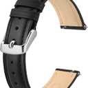 BISONSTRAP Elegant Leather Watch Straps, Quick Release, Watch Bands for Women and Men, 18mm, Black (Silver Buckle)