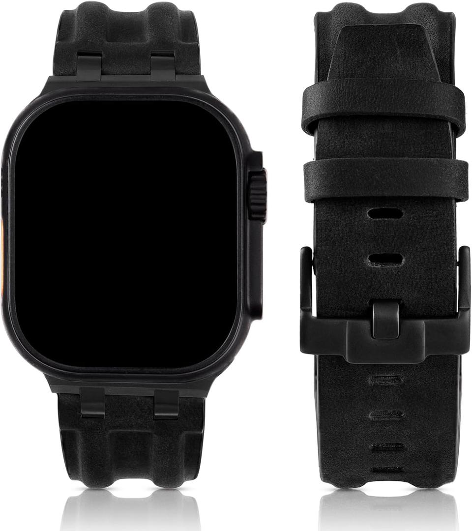 LETOID Leather Band Compatible with Apple Watch Ultra 3 /Ultra 2 /Ultra 49mm 46mm 45mm 44mm Bands, Women Men Vintage Genuine Leather Strap for iWatch Series 11 10 9 8 7 6 5 4, SE 3 2 1, Ultra 3 2 1 (Retro Black)