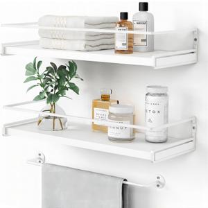 Forbena Bathroom Shelves for Wall Set of 2, White Nursery Floating Book Shelves for Kids Room, Small Wall Mount Bookshelf and Toy Storage Organizer for Baby Toddlers Teens Boys Girls Bedroom