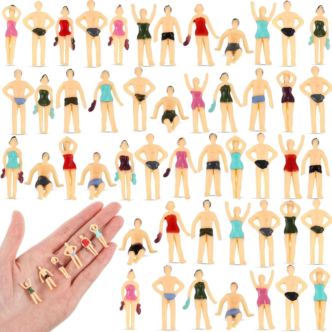 Namalu 50 Pcs 1: 75 Ho Scale Miniature People Figures Beach Swimsuits Figurines Standing Painted Mini People Set Miniature Doll House Accessories Cake Decor for Pool Beach Party Favors