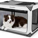 Collapsible Soft Dog Crate 36 Inch, Portable Travel Pet Crate for Large Dogs with 4-Door Mesh, Large Dog Kennel Indoor & Outdoor, Light Grey