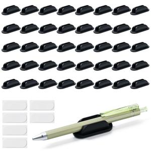 40 Pack Adhesive Pencil Holders for Desk,Silicone Flexible Pen Holder for Wall, Office, School,Home,Classroom Must Haves,Teacher Supplies Accessories,Desk Organizer,Art Supply,Small Gift(40, Black)