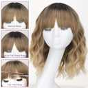 AISI HAIR Synthetic Wavy Curly Bob Wig with Bangs Ombre Blonde Mixed Short Hair for Women Synthetic Heat Resistant Bob Wigs