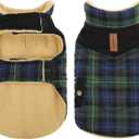 Queenmore Dog Winter Coat Warm Dog Jacket for Cold Weather, Quilting Puffer Plaid Coats for Small/Medium Dogs Waterproof,Girl/Boy Pet Christmas Coat,Pet Snowsuit with Leash Hole/Fleece Padding, M