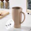 famiware Milkyway Coffee Mug, 20oz Large Coffee Mug, Ceramic Mug with Lid, Tea Cup with Handle for Latte, Tea, Cocoa, Milk, Home & Office, Cinnamon Brown