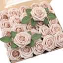 Floroom Artificial Flowers 25pcs Real Looking Nude Foam Fake Roses with Stems for DIY Wedding Bouquets Bridal Shower Centerpieces Floral Arrangements Party Tables Home Decorations
