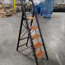 WOA WOA 5 Step Ladder, Ladders for Home, Anti-Slip Pedals, Aluminum Step Stool Foldable, Lightweight to Move, Ease of Storage, Reach 10ft for Closet Kitchen Library, Hold 300lbs - Black&Wood Grain