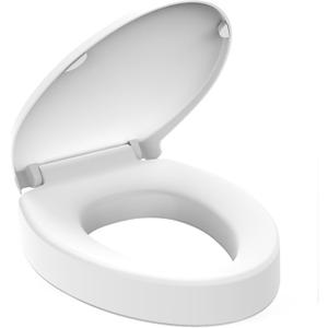 Huttdmel Raised Toilet Seat Elongated 18.5'' for Seniors – Soft Close, Quick Release & Connect, Sturdy PP Material, Won’t Loosen, Ideal for Elderly & Limited Mobility, White