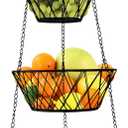 Heavy Duty - 3 Tier Hanging Kitchen Black Fruit Basket