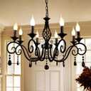 Ganeed Chandeliers,8-Light French Country Crystal Candle Chandelier,Industrial Black Vintage Pendant Light Fixture Hanging Lights for Living Room Kitchen Dinner Room Island Kitchen
