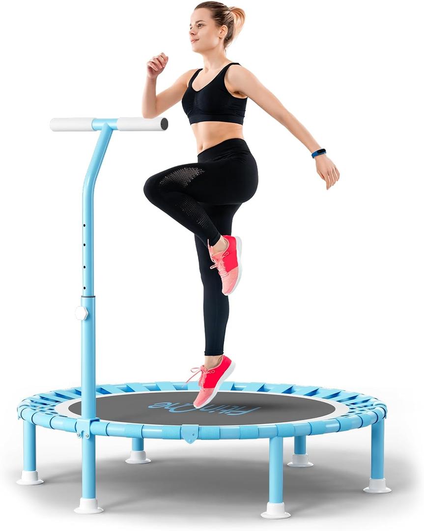 40" Fitness Mini Trampoline with Adjustable Handle Bar, 330lbs Foldable Bungee Rebounder for Adults and Kids, Stable & Quiet Exercise Rebounder Indoor Workout