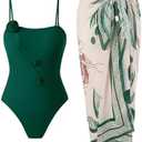 BAWHAHT One Piece Swimsuit Women with Cover Up Set Retro Bathing Suit for Women Tummy Control Beach Wrap Skirt Size M