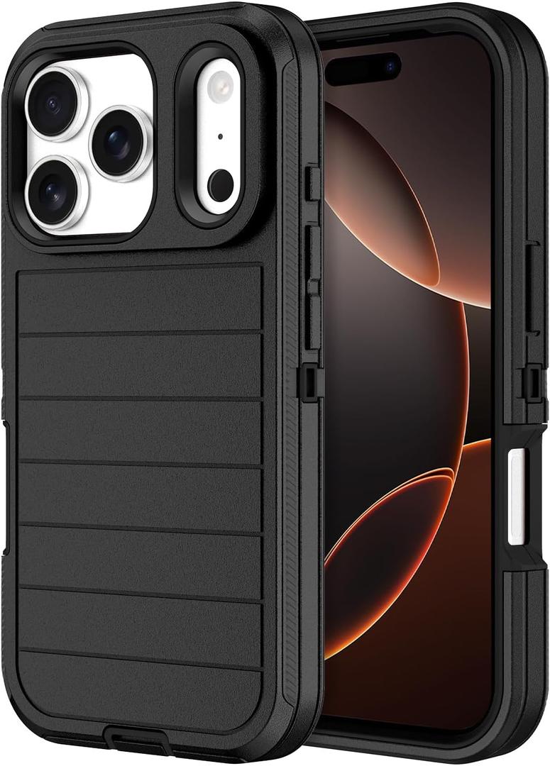 Casenplaza for iPhone 17 Pro Case Heavy Duty Shockproof Dropproof 3-Layer Full Body Protection Military Grade Rugged Tough Non-Slip Cover Case for Apple iPhone 17 Pro 6.3", Black