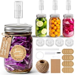 4-Pack Fermentation Kit for All Wide Mouth Mason Jars (Four 32oz Mason Jars Included), Fermentation Jars, Fermenting Weights, fermentation Lids, Airlocks, Everything Included for Fermentation