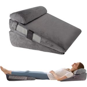 3Pcs Wedge Pillow Set for After Surgery,Acid Reflux Relief, Adjustable Bed Wedge Pillows for Sleeping,Anti Snore, Memory Foam Triangle Pillow for Back&Neck&Shoulder Pain Relief, Plush Grey
