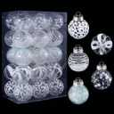 60MM/2.36" Christmas Ornaments Set, 30pcs White Clear Plastic Christmas Tree Ornaments, Delicate Shatterproof Baubles for Xmas Tree Decorations, Wedding, Holiday Party, Home Decor