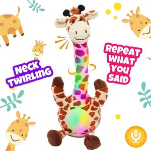 Hopearl Glowing Dancing Giraffe Toy Repeats What You Say Talking Toy Wriggle Singing Mimicking Twisting Electric Light Up Interactive Animated Speaking Gifts for Kids, Brown, 13''