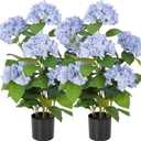 Bellacat 2ft Faux Hydrangea Tree with Blue Flowers, 24in Artificial Hydrangea Plant with Lifelike Leaves, Fake Hydrangea Bush Flower Tree for Porch Patio Living Room Indoor & Outdoor Decor, 2Pack
