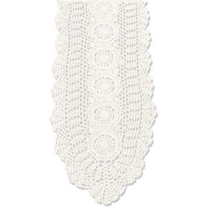 KEPSWET 100% Cotton Handmade Crochet Lace Oval Table Runner Beige 12x48 Inch