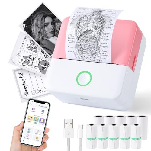 Cudinham Print Pods Mini Printer, Sticker Printer with 10 Rolls Thermal Printing Paper, Inkless Pocket Printpod for Phone, Impresora Portátil for Notes, DIY, Compatible with iOS & Android (Pink)