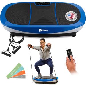 Lifepro Rumblex Max 4D Black Vibration Plate Exercise Machine with Loop Resistance Bands for Home Fitness Shaping Training Recovery Tone & Strength (BLUE)