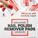 Nail Polish Remover Pads 100% Non Acetone - 200 Pack of Individually Wrapped Bulk Set Gel Nail Polish Remover Wipes - Fingernail Travel Kit to Clear Nail Polish for Home & Professional Removal
