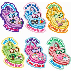 Valentines Day Cards for Kids, 36 Cards with 72 Shoe Charms for Boys Girls Valentines Day School Classroom Exchange Gifts