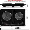 Double Burner Electric Hot Plate, 1800W Cast Iron Heating with Adjustable Temperature Control, Stainless Steel Body for Home, Dorm & Commercial Use