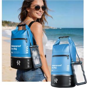 Rorhxia 20L Waterproof Dry Bag, [Upgraded Waterproof & Tearproof] with Bonus Phone Waterproof Case, Roll Top Floating Waterproof Storage Bag for Kayaking, Beach, Fishing, Gym, Camping Outdoor