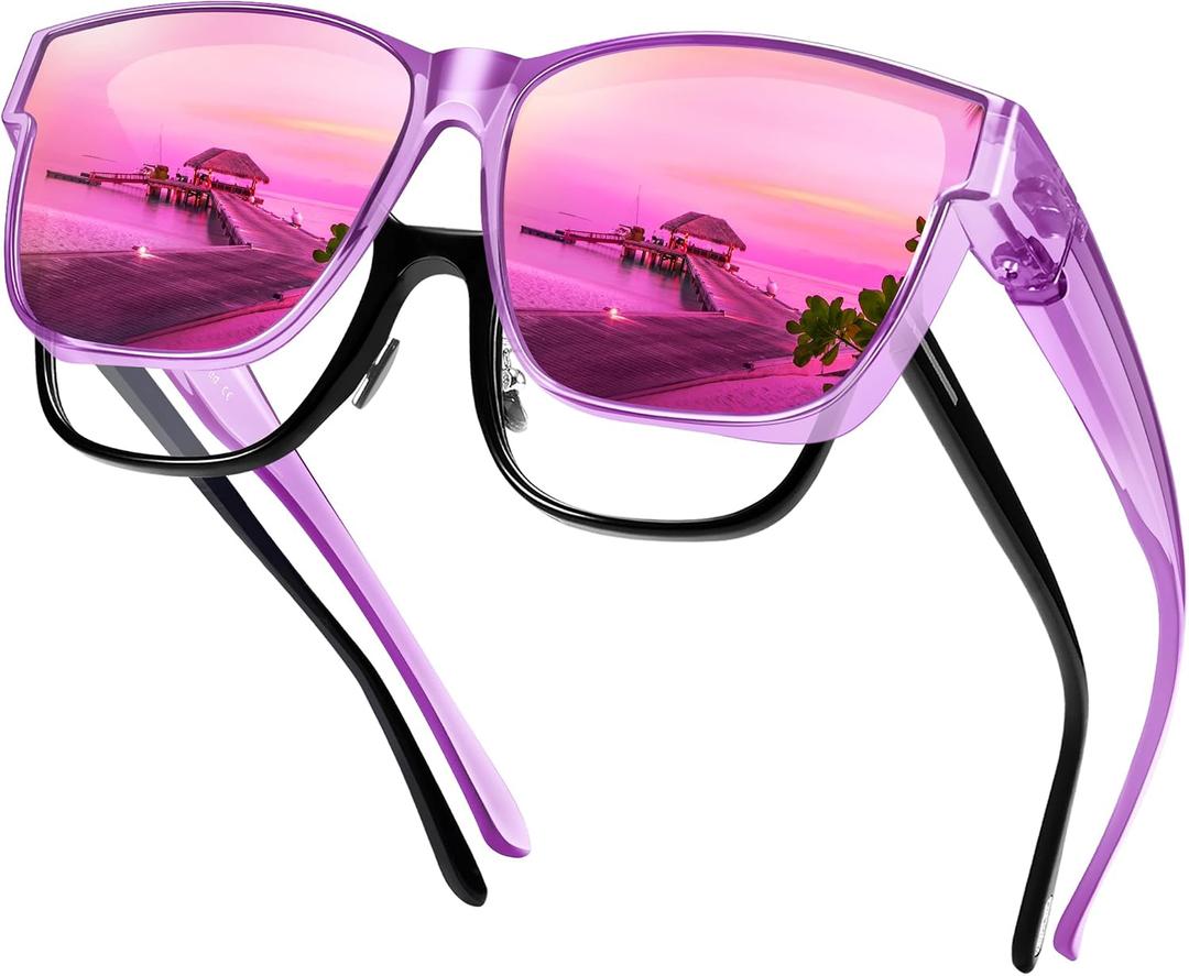 URUMQI Polarized Sunglasses Fit Over Glasses for Men Women, Oversized Square Sun Glasses UV400 Protection