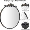 Round Mirror, 28''Baroque Style Circle Mirror Vintage Black Metal Frame Wall Mirrors for Vanity, Bathroom or Bedroom