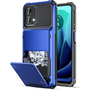 COOYA for Moto G 5G 2024 Case Wallet 5 Credit Card Holder Slot Flip Cover Wallet Case Back Pocket Dual Layer Protective Hard Shell TPU Rubber Bumper for Moto G 5G 2024 6.6-in Blue